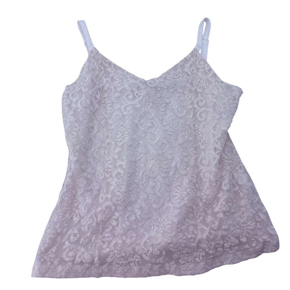 Long Elegant Legs White Floral Lace Camisole Top Tall XL Adjustable Straps USA